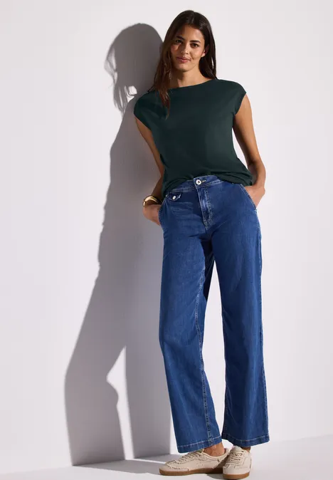 Shirt mit U-Boot-Ausschnitt hunter green