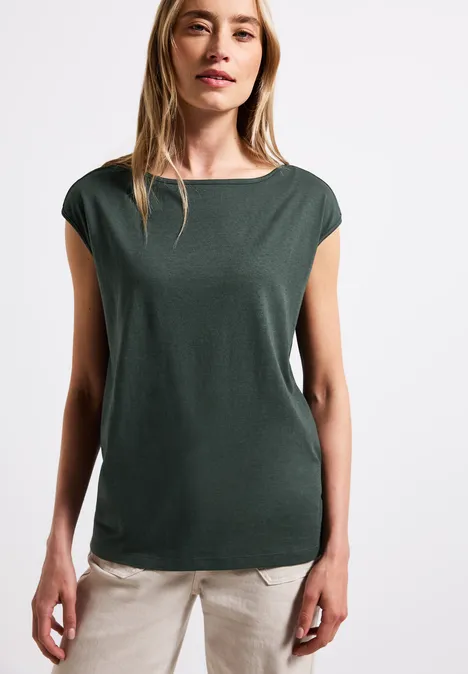 Shirt mit U-Boot-Ausschnitt mid green