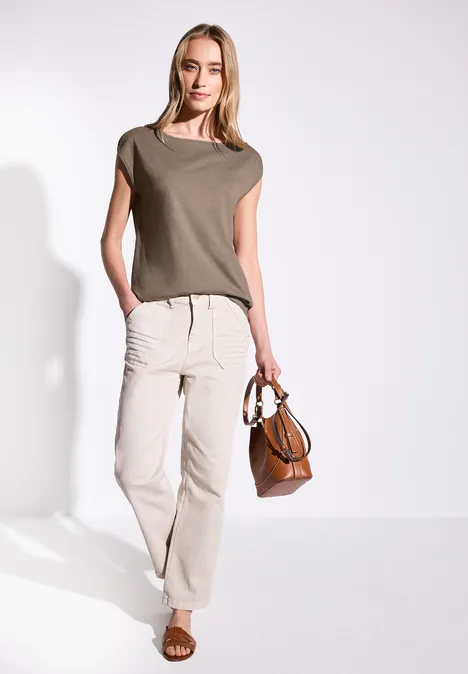 Shirt mit U-Boot-Ausschnitt stone brown