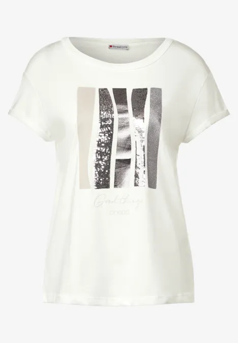 Artwork Shirt mit Pailletten off white