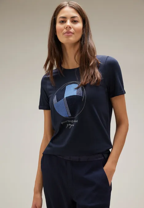 T-shirt met siersteentjes deep blue
