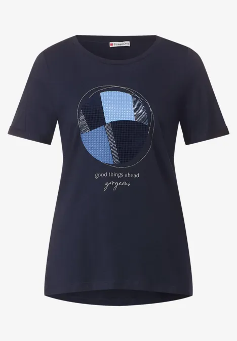 T-shirt met siersteentjes deep blue