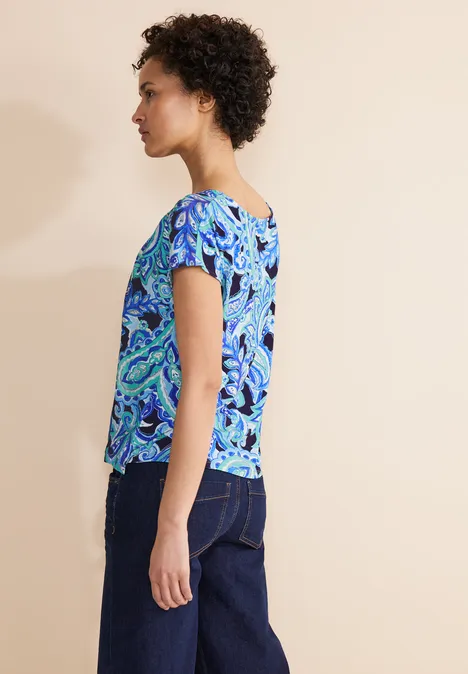 T-shirt van materiaalmix intense aqua