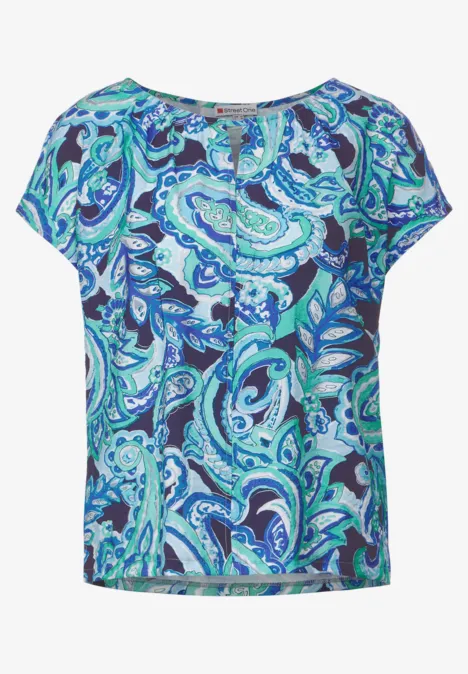 T-shirt van materiaalmix intense aqua