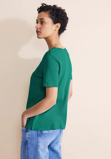 Basic V-Neck Shirt intense aqua