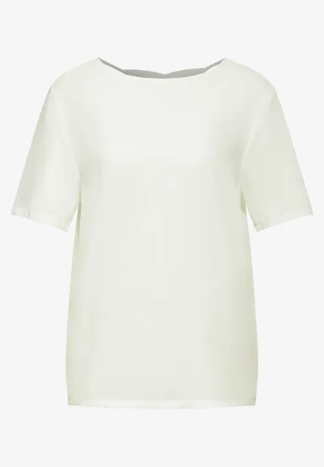 T-shirt van materiaalmix off white