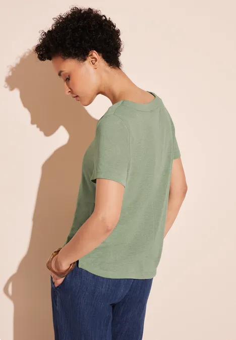 Leinen Look T-Shirt soft moss green