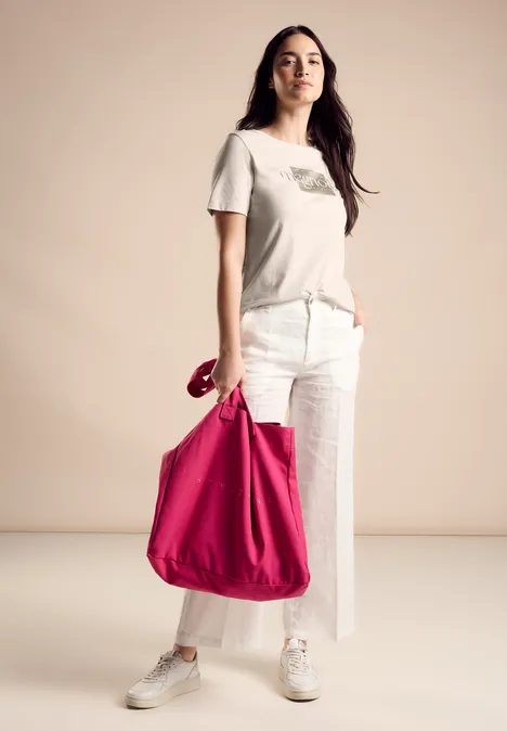 T-Shirt mit Frontprint smooth sand beige