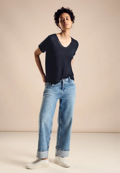 T-shirt in linnenlook deep blue
