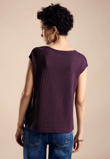 T-shirt met structuur dark berry purple