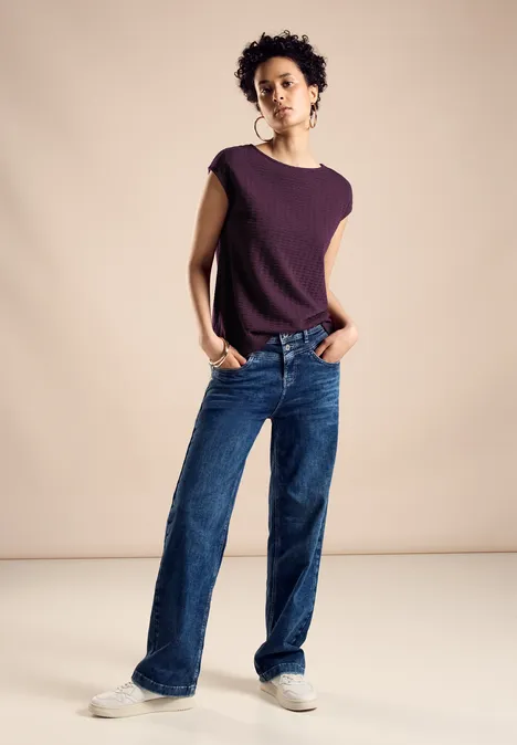 T-shirt met structuur dark berry purple