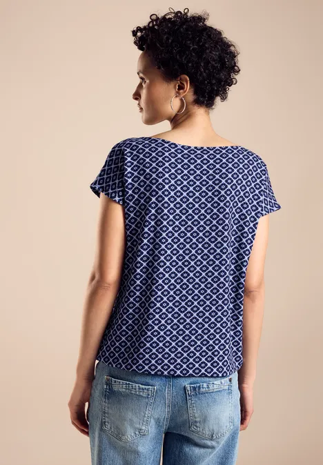 Print Materialmix T-Shirt deep blue
