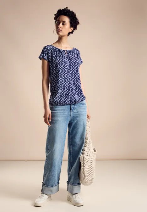 Print Materialmix T-Shirt deep blue