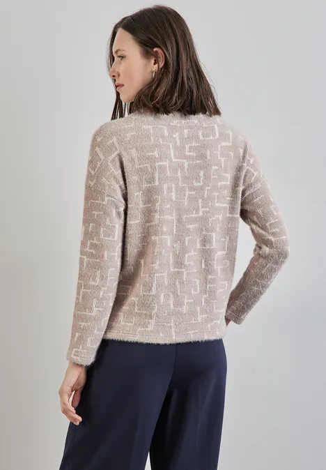 Flauschiges Shirt mit Print light mocha beige