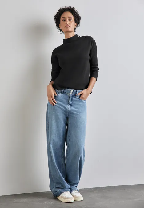 Strukturshirt mit Knöpfen Black