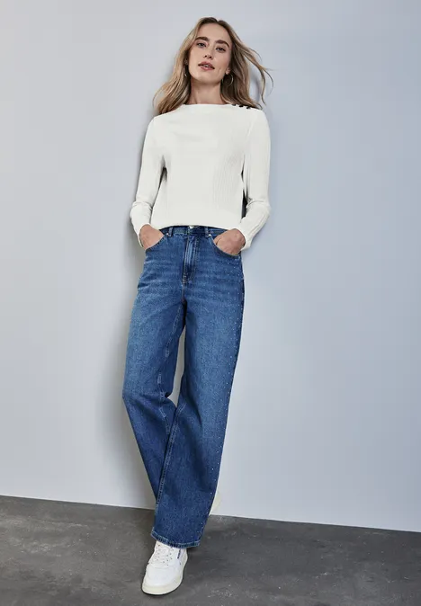 Langarmshirt mit Knopfdetail off white