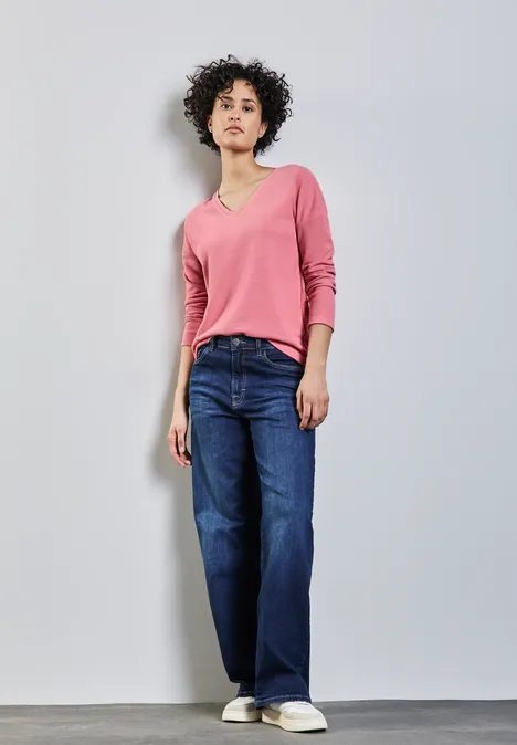Gezellig V-hals shirt sugar coral mel.