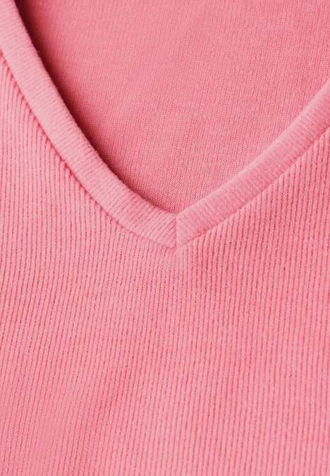Gezellig V-hals shirt sugar coral mel.