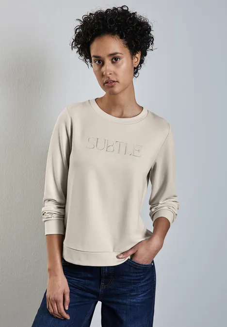 Shirt mit Wording-Stickerei smooth sand beige