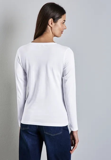 Shirt mit gerundetem V-Neck White