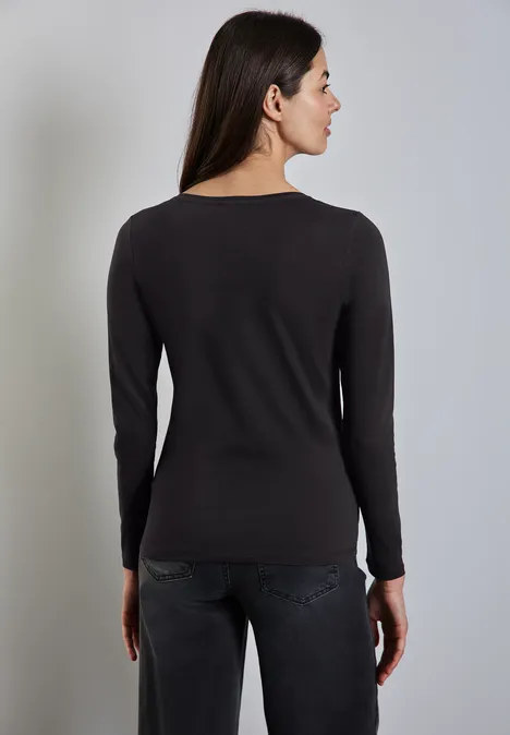 Shirt mit gerundetem V-Neck dark pure grey