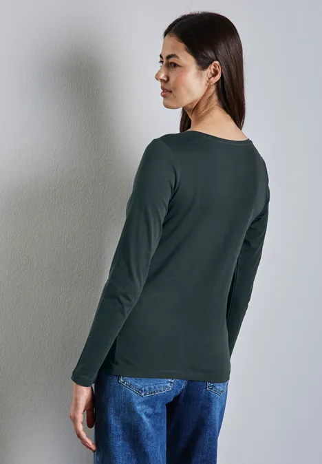 Shirt mit gerundetem V-Neck hunter green