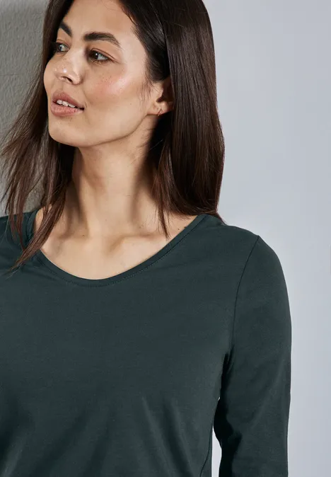 Shirt mit gerundetem V-Neck hunter green