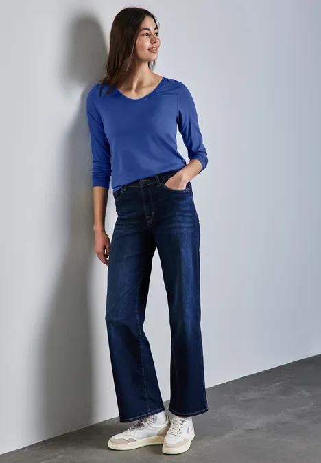 Shirt mit gerundetem V-Neck dodger blue