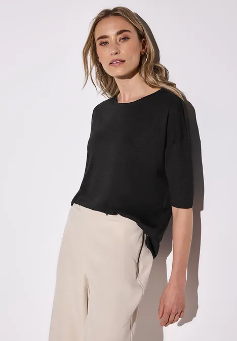 Leinen-Look Shirt Black