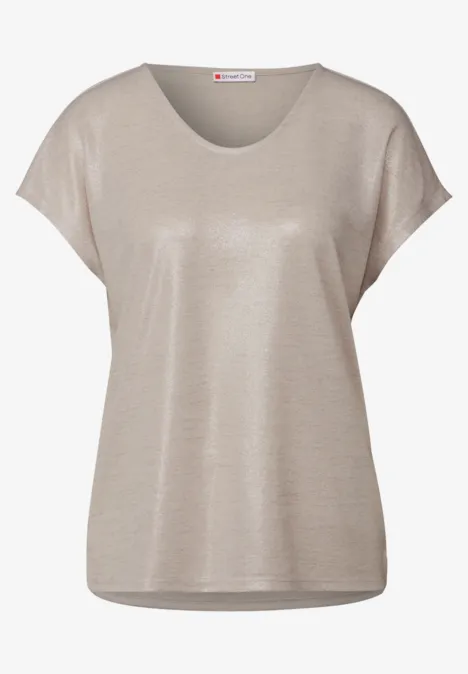 Schimmerndes V-Neck Shirt moonstone sand