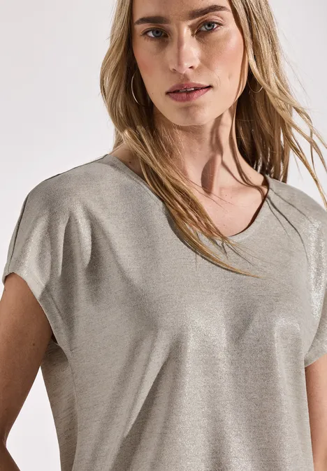 Schimmerndes V-Neck Shirt moonstone sand