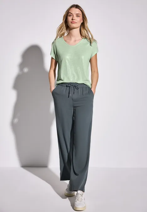 Schimmerndes V-Neck Shirt soft jade green