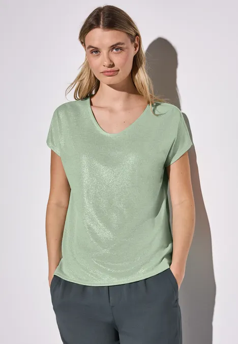 Schimmerndes V-Neck Shirt soft jade green