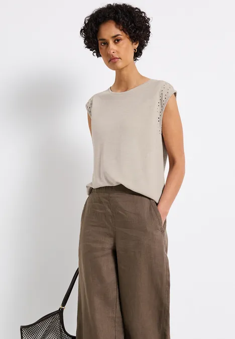 Shirt mit Stickdetails moonstone sand