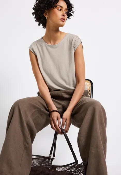 Shirt mit Stickdetails moonstone sand