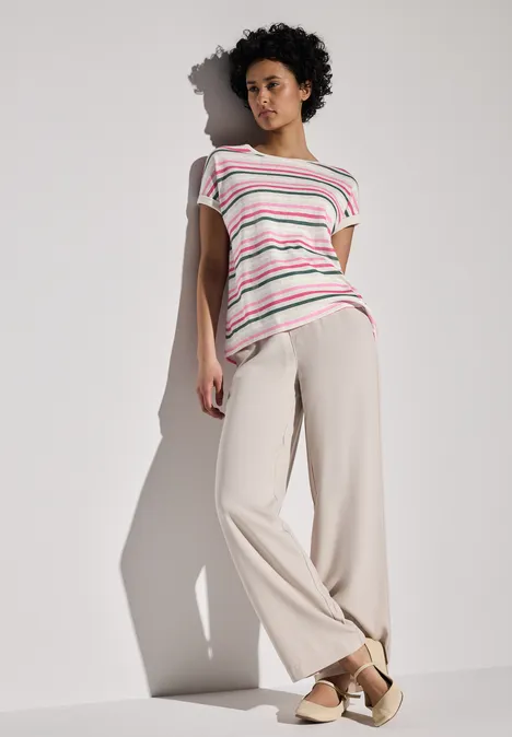 Leinen-Look Streifen-Shirt moonstone sand