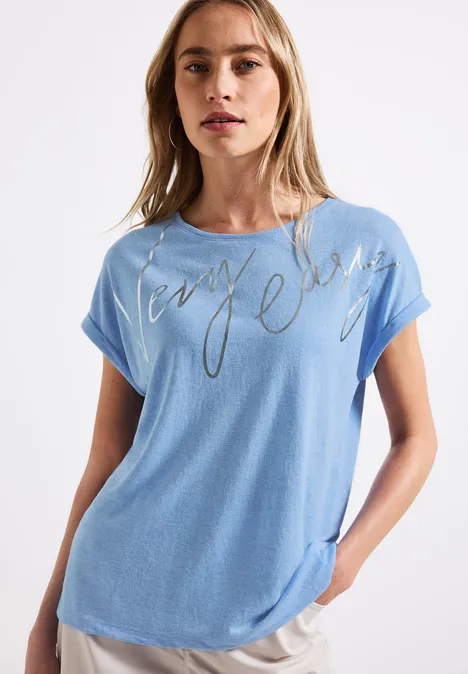 T-Shirt mit Folien Wording serenity blue