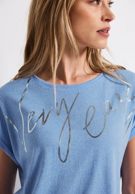 T-Shirt mit Folien Wording serenity blue