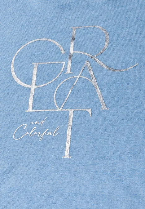 T-Shirt mit Folien-Wording serenity blue