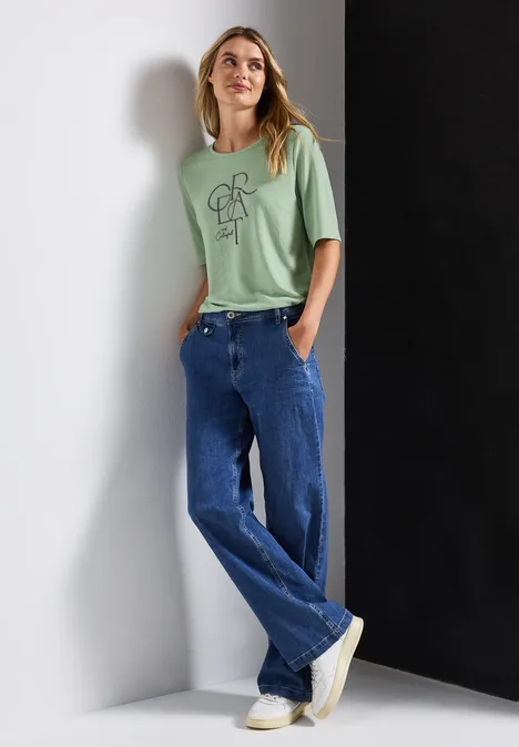 T-Shirt mit Folien-Wording soft jade green