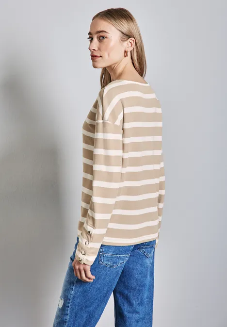 Streifenshirt mit Knöpfen sheer beige