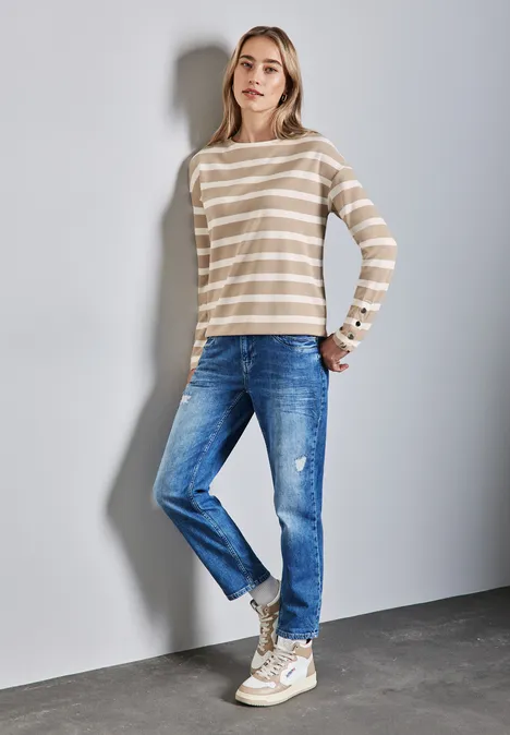 Streifenshirt mit Knöpfen sheer beige