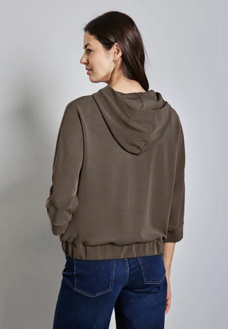 Silk-Look Hoodie Jacke muddy brown