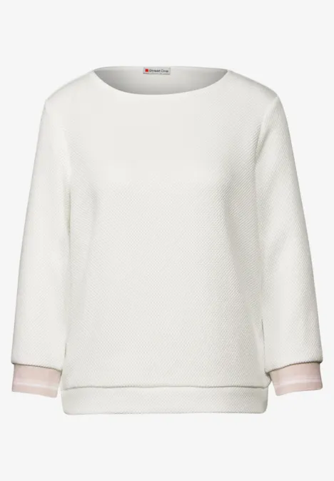 Shirt mit Streifen-Bündchen off white
