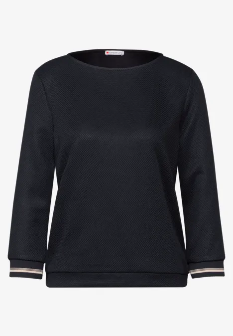 Shirt mit Streifen-Bündchen deep tint blue