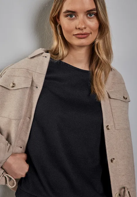 Shirt mit Streifen-Bündchen deep tint blue