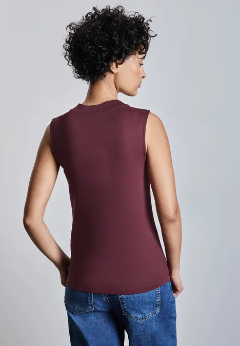 Basic top met col dark cherry red