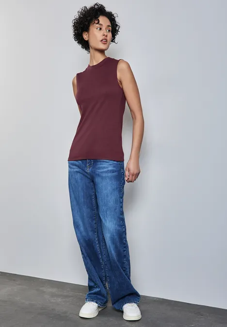 Basic top met col dark cherry red