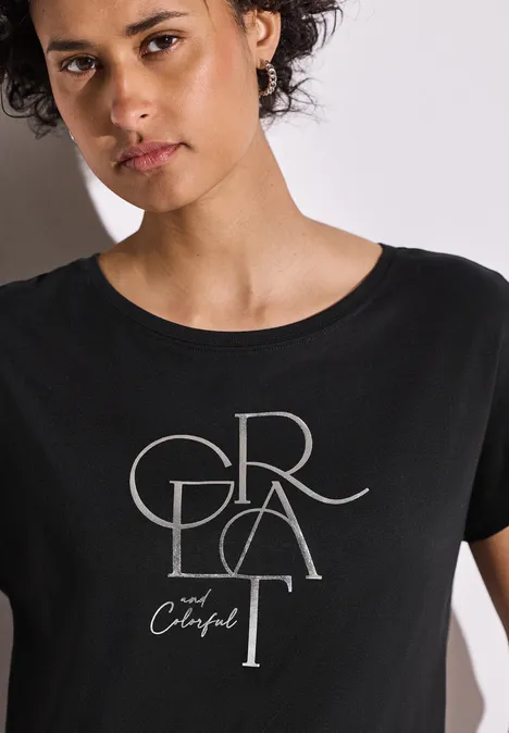 T-Shirt mit Folien Wording Black