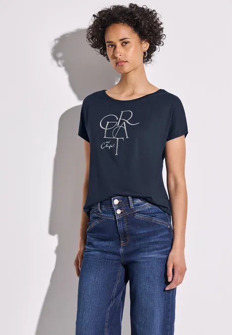 T-Shirt mit Folien Wording deep blue